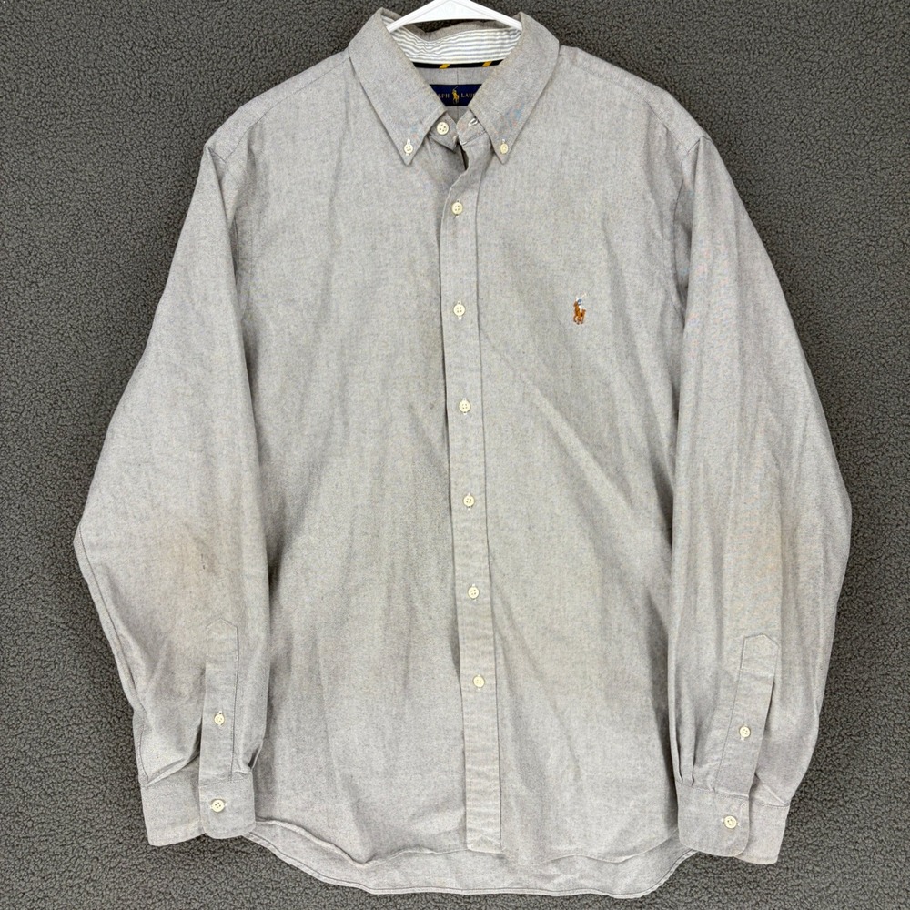 Polo Ralph Lauren Mens XL Grey Cotton Oxford Button Down Shirt Long Sleeve Pony